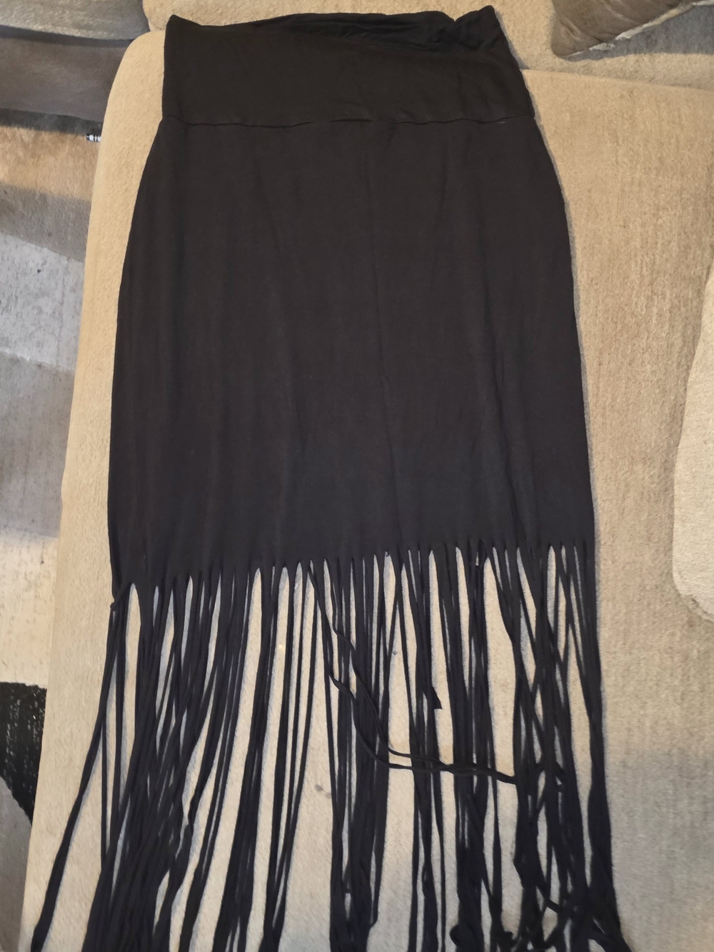 Romeo & Juliet Couture Black Maxi Skirt with Fringe Hem Medium